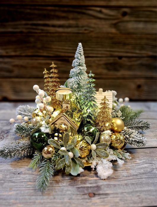 Stroik na stół świąteczny glamour złoty Boże Narodzenie święta