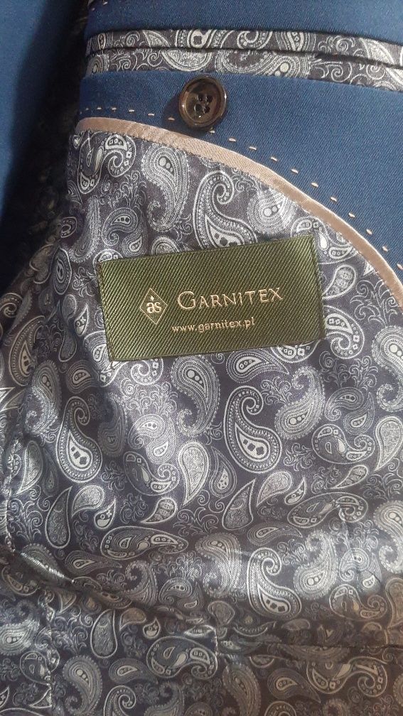 Garnitur męski Garnitex NIEBIESKI + buty, pasek