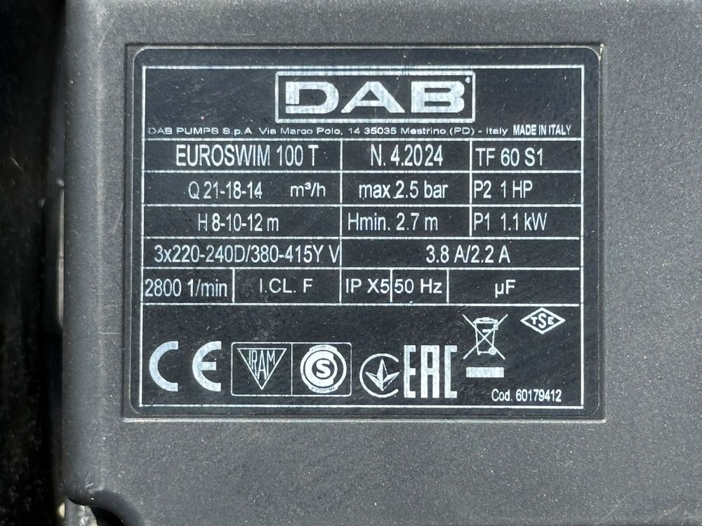 Bomba de Piscina DAB Euroswim 100 T - Reparada com Garantia de 2 anos