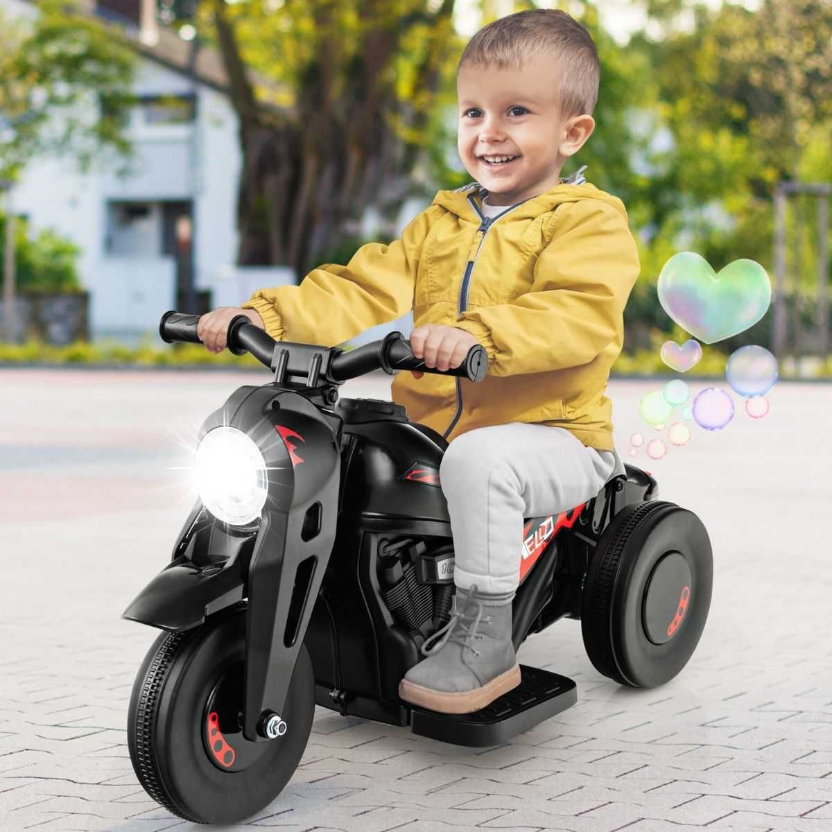 Motocykl elektryczny dla dzieci z efektem bąbelków czarny do 30kg