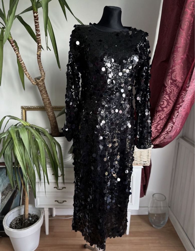 Boohoo cekinowa sukienka midaxi midi L 40 42 xl czarna