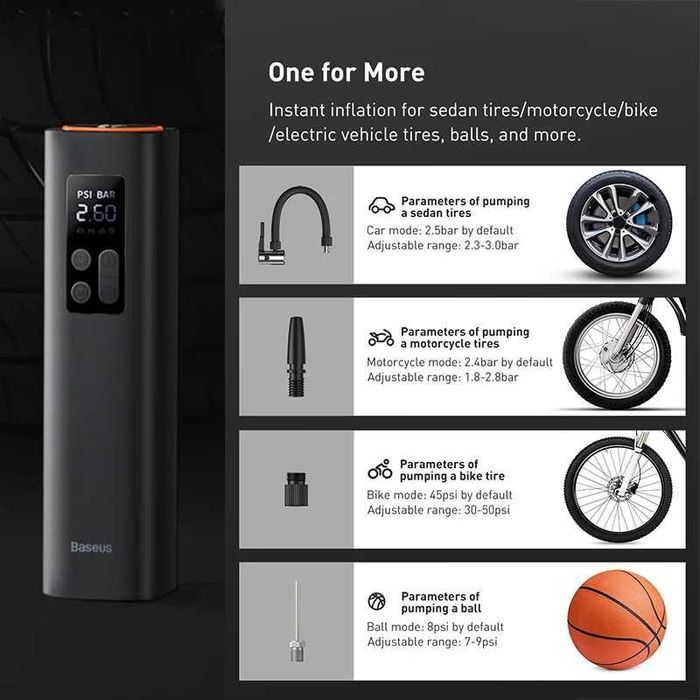 Насос в авто Baseus Super Mini Inflator Pump | Компресор | Автонасос