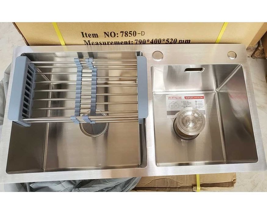 Кухонная мойка врезная plati D7843A. Нержавеющая сталь 3 мм, Две чаши.