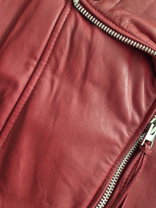 Kurtka skórzana Mango S czerwona