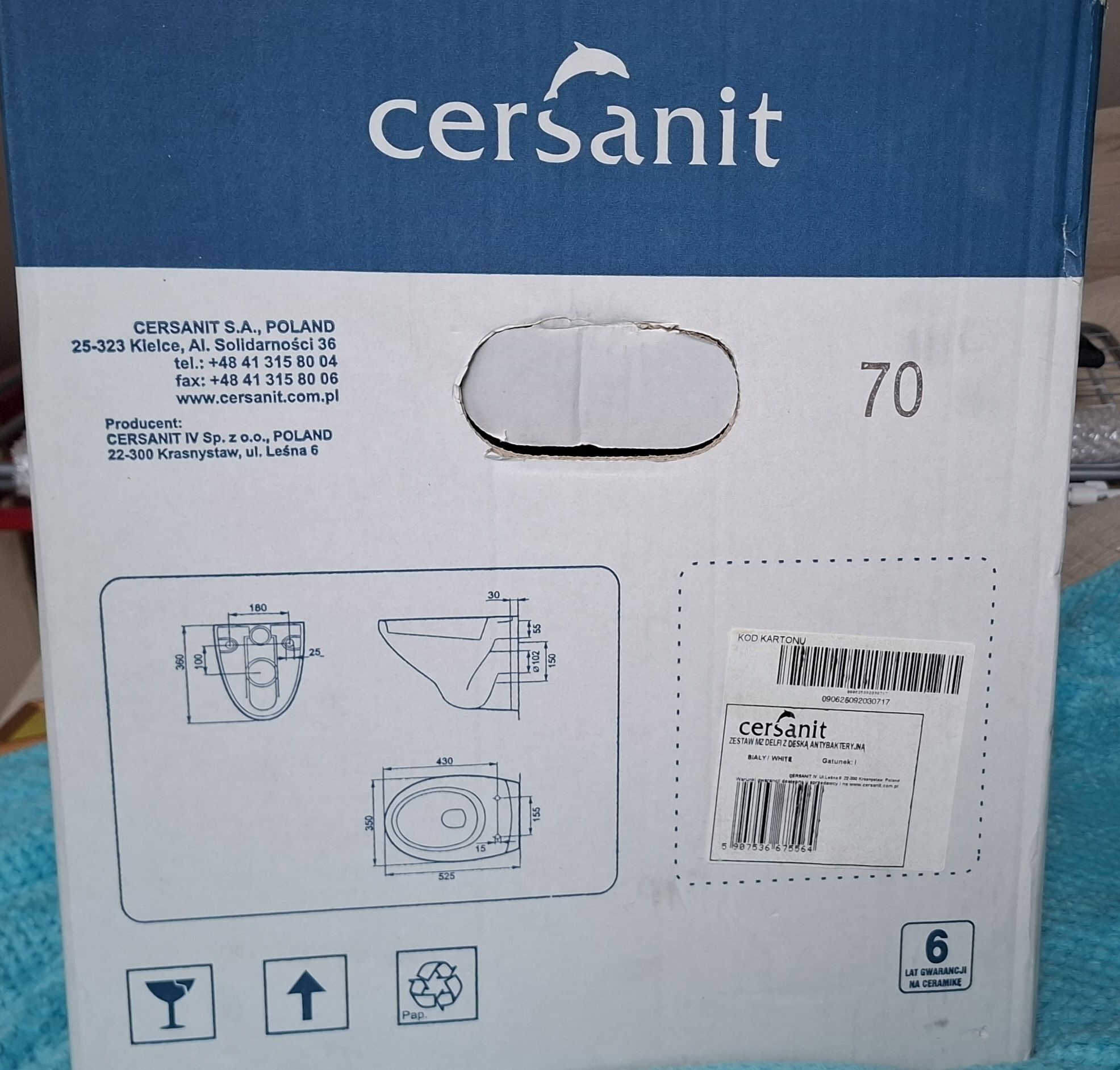 Miska WC podwieszana Cersanit Delfi + deska antybakteryjna Delfi