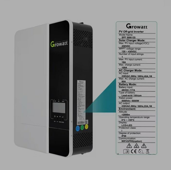 Інвертор Growatt SPF 5000 ES 5kw з wifi в комплекті автономне живлення