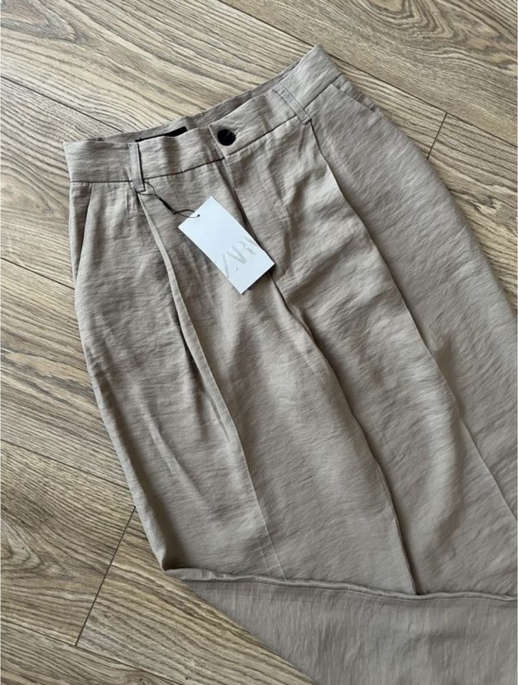 Бежеві легкі брюки штани zara зара р. XC - S палаццо