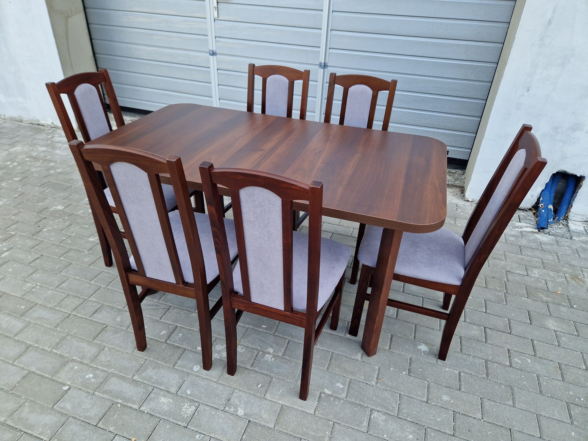 Nowe: Stół 80x140/180 + 6 krzeseł, orzech + szary , transport całaPL