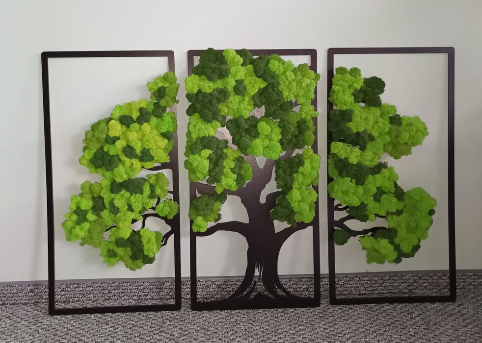 Obraz Tryptyk z mchem chrobotkiem - wiecznie żywy 60/90cm