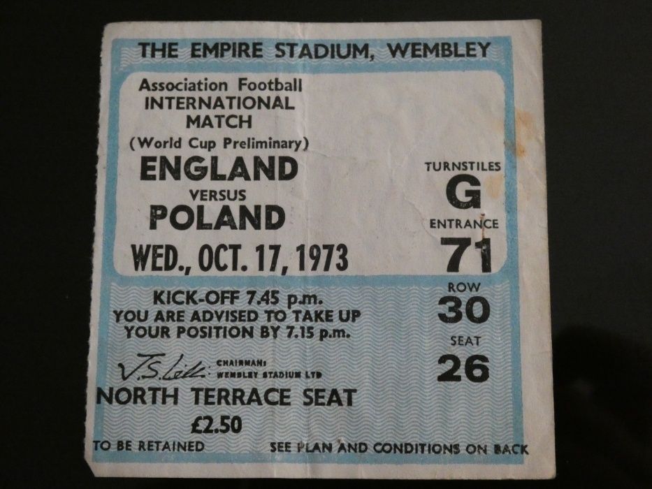 Oryginalny bilet Anglia - Polska Wembley 1973 UNIKAT