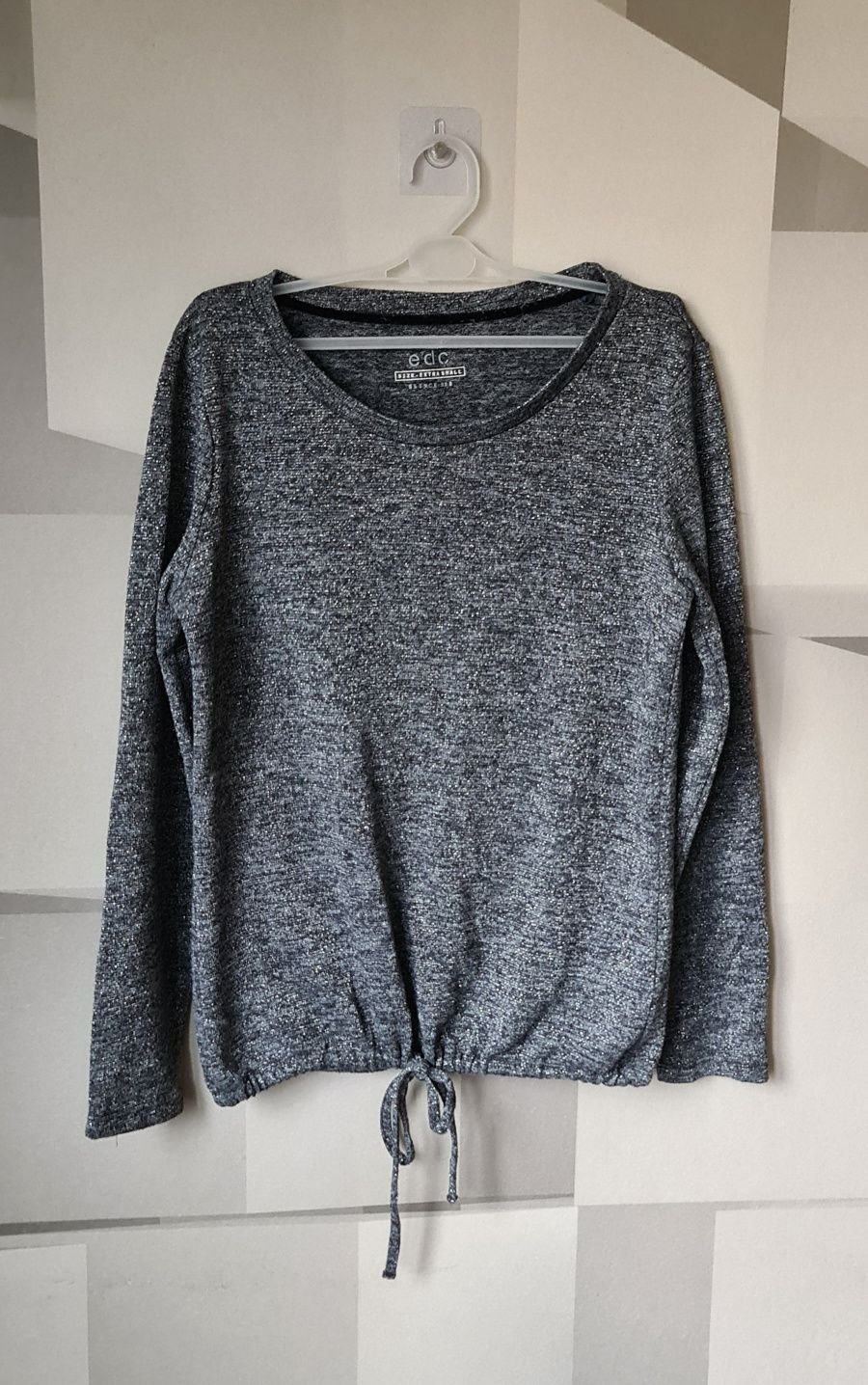 Bluzka z długim rękawem, oversize, szara ze srebrną nitką, EDC Esprit