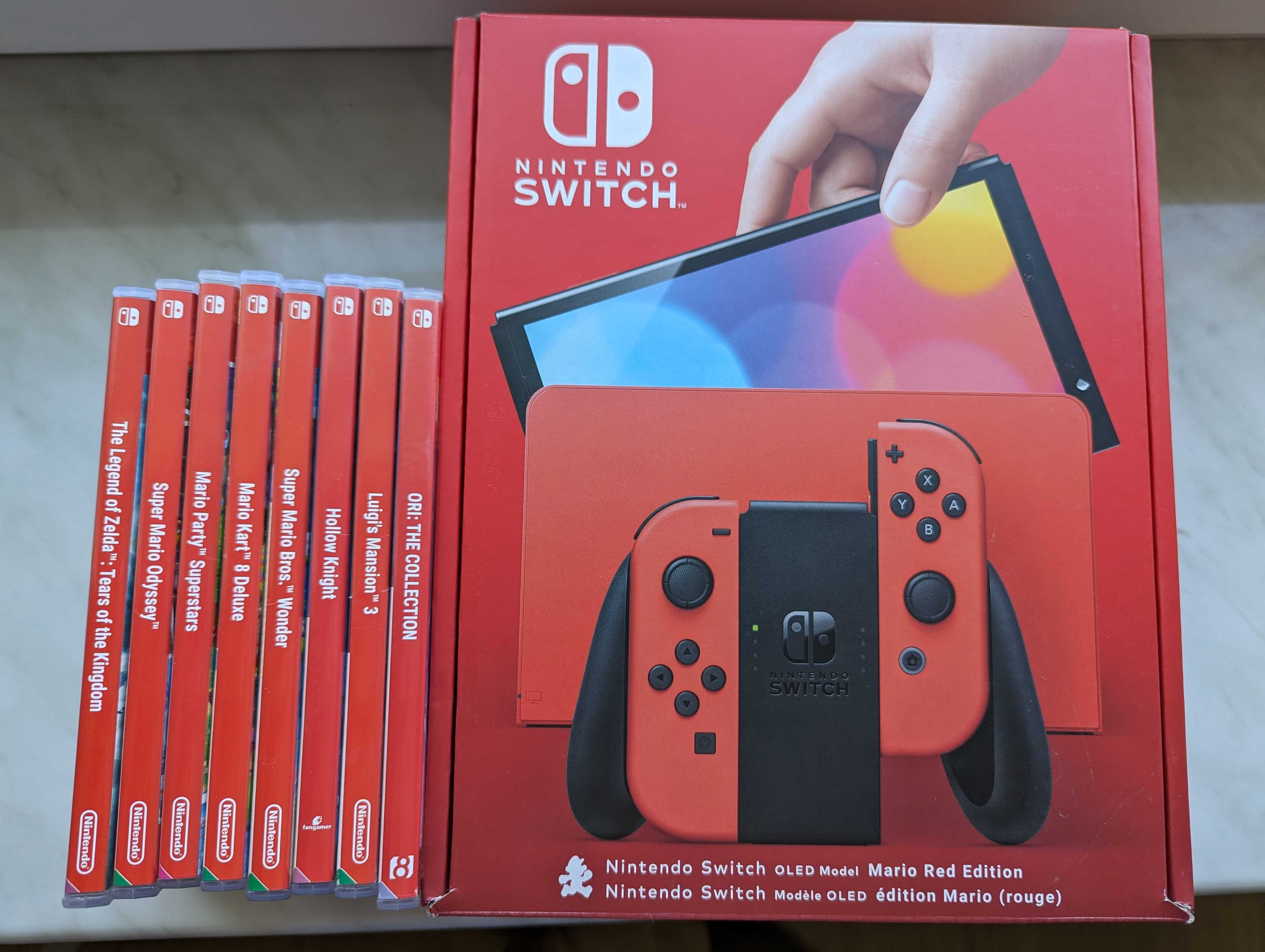 Nintendo Switch Mario red edition led stan jak nowy + 9 gier