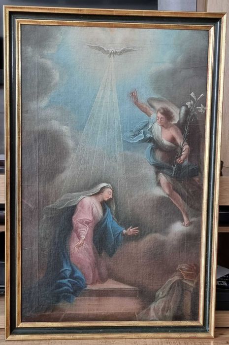 Obraz olejny z 18. wieku na płótnie - Zwiastowanie - 88 x 58 cm