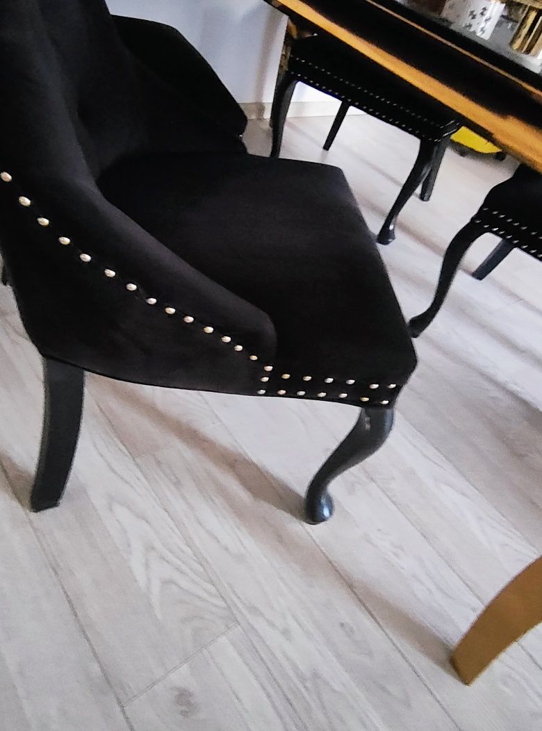 Stół i  krzesła Glamour czarno złote nogi 180/110