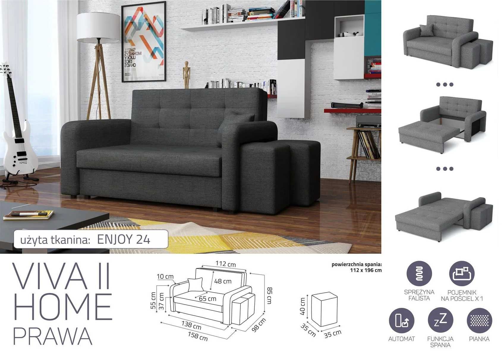 Viva 2 Home z pufami Sofa/Kanapa z funkcją spania Darmowa dostawa