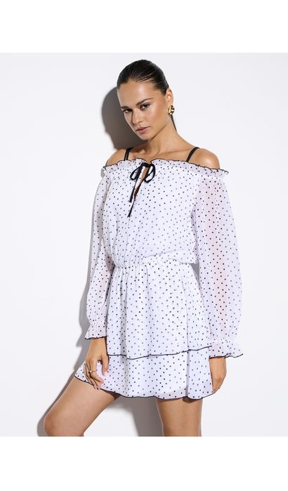 Mohito Piekna Sukienka Grochy! Biała! Falbanki! Hiszpanka! Roz.42!