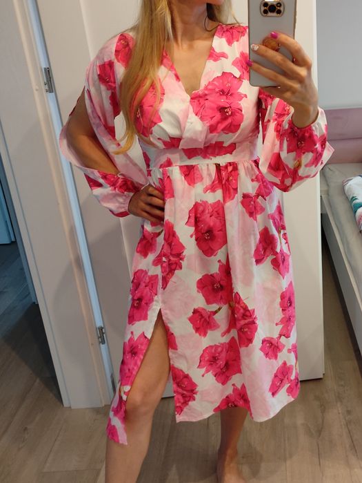 MIDI sukienka z rozcięciem letnia pakuten S/M dobra również do karmien