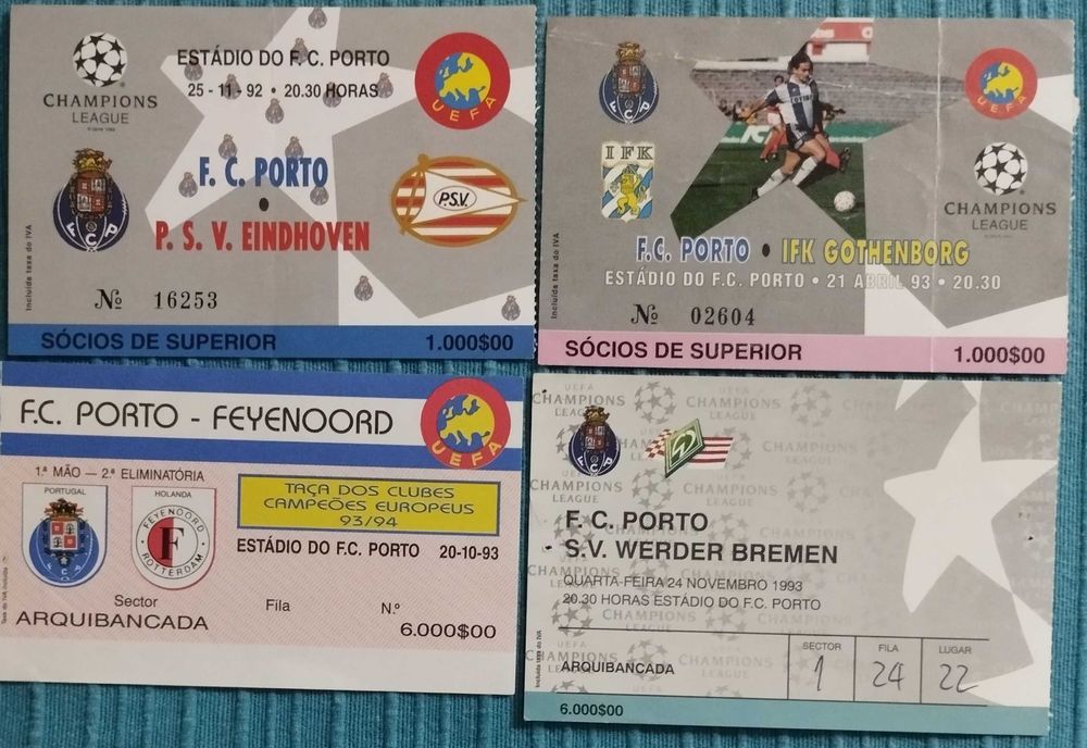 24 Bilhetes de Jogos Europeus do FC Porto - Estádio das ANTAS