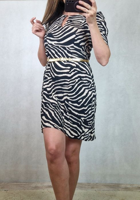 Beżowa sukienka S/M print zwierzęcy- letnia