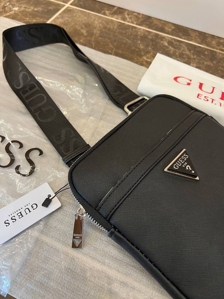 Чоловіча сумка Guess барсетка колір чорний фурнітура срібло