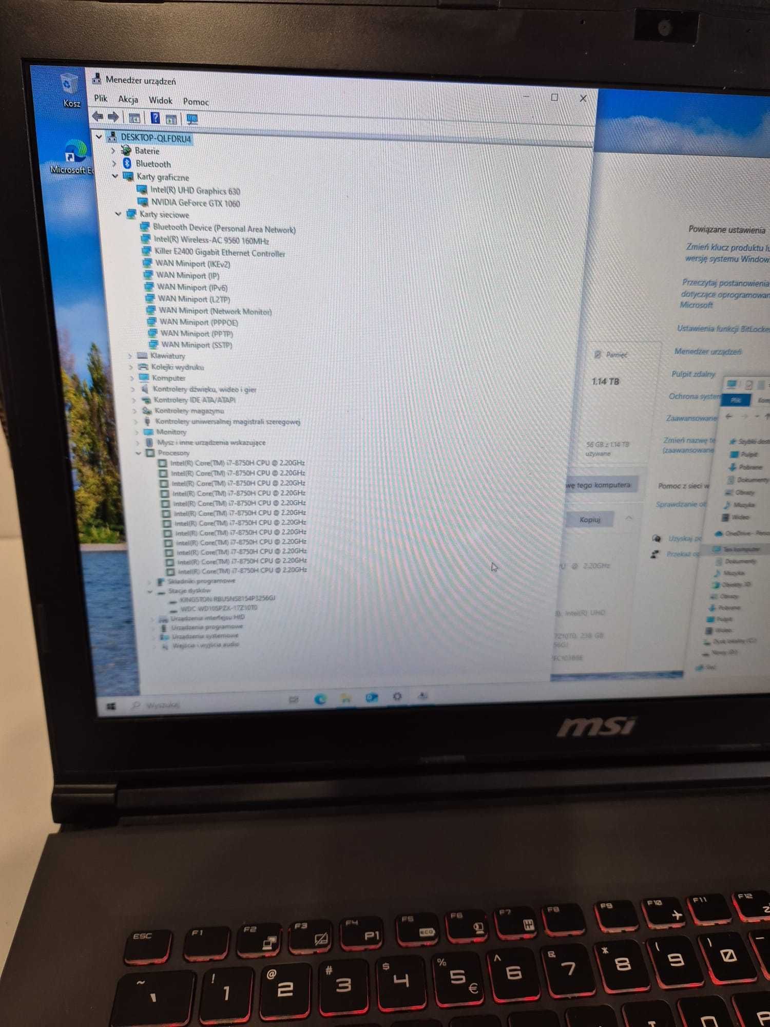 Laptop do gier MSI  i7 32GB Ram GTX 1060 6GB + Gratis 6GB 17 cali!