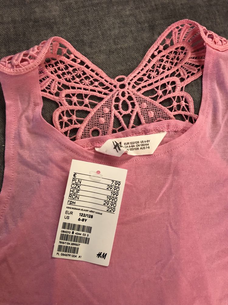 Różowa bluzka dziewczęca H&M roz 6-8 lat 122 cm- nowa z metką