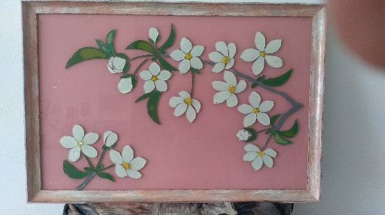 Obraz - wyklejone kwiaty jabłoni ze szkła na szkle