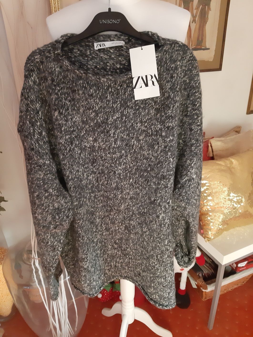 Sweter L Zara oversize ciepły zima gruby prosty sweterek tkmaxx damski