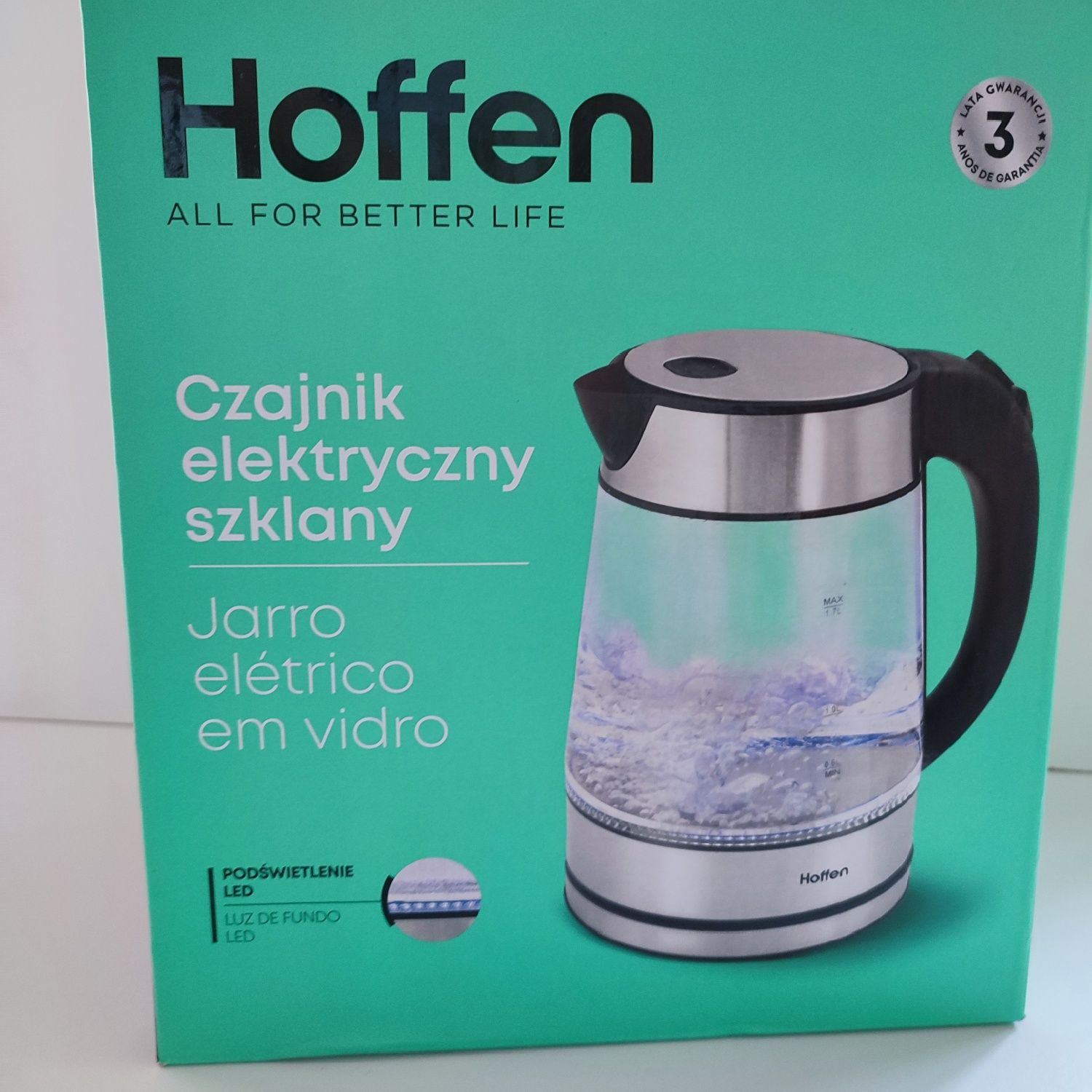 Czajnik elektryczny szklany Hoffen 2200W gwarancja