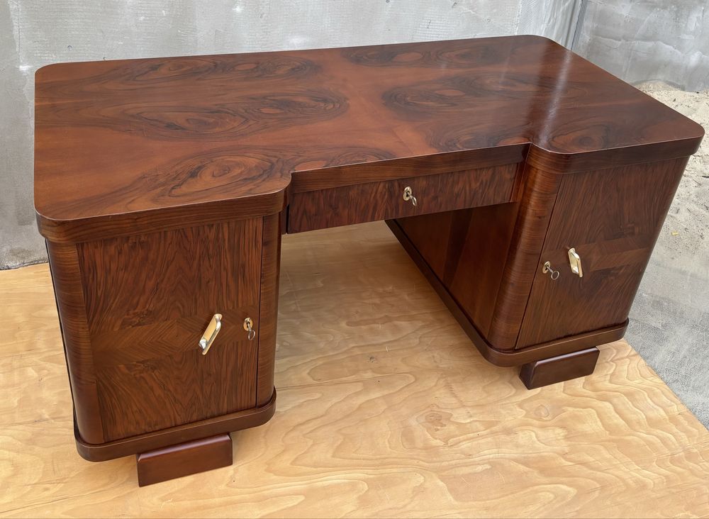 Biurko Orzech 160 Art Deco Dwustronne Zgrabne Antyczne Po Renowacji