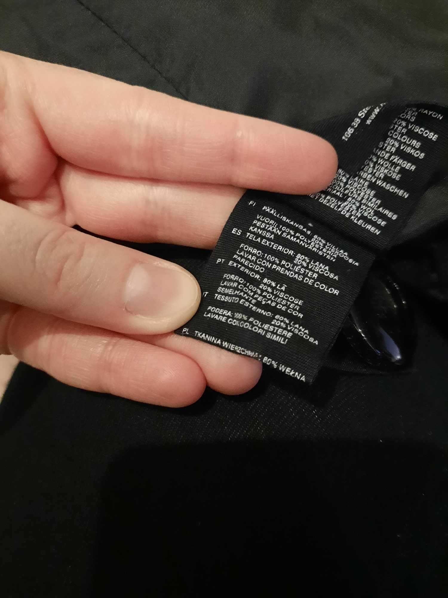 H&M L 40 wełniany wełna 80% płaszcz przejściowy elegancki czarny wool