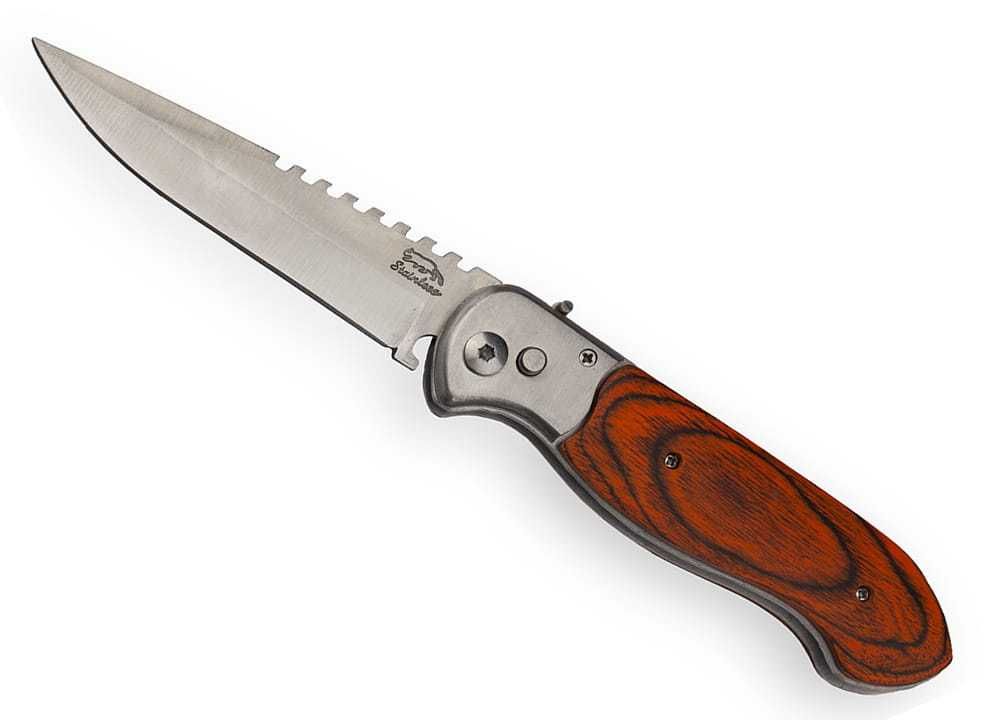 nóż sprężynowy składany stal drewno 24 etui elegancki pokrowiec N-508A