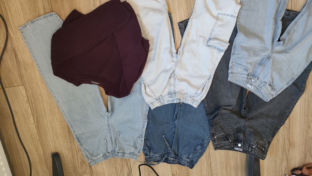 Zestaw paka ubrań jeansy wide leg i sweter sinsay hm pepco 146