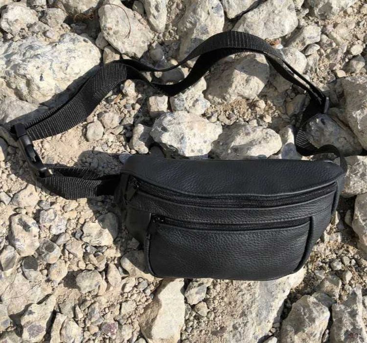 Шкіряна бананка, чоловіча сумка 3 відділення