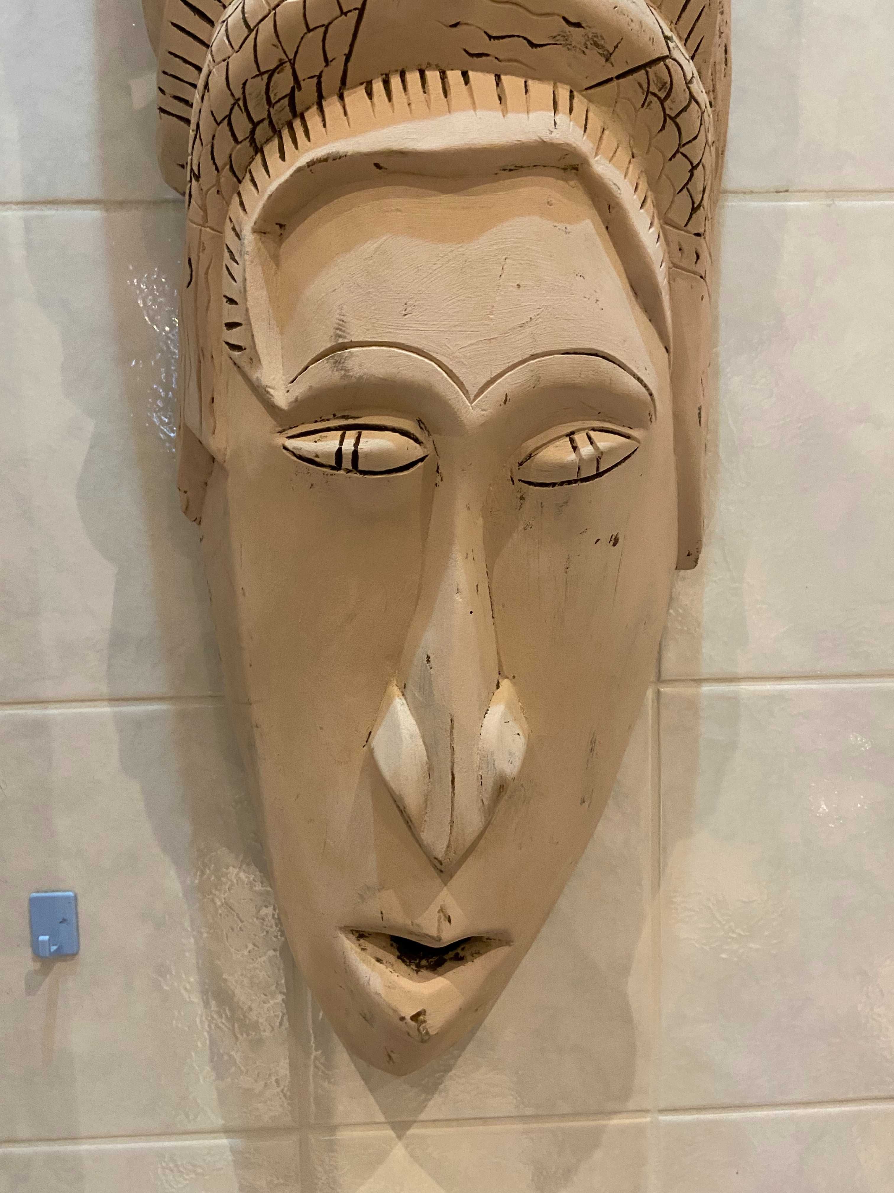 Rzeźba płaskorzeźba drewniana duża egzotyczna design loft głowa antyk
