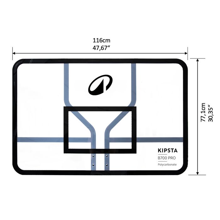 Tabela com suporte, placa plexiglas offset, ajustável a 3,05 m, B700