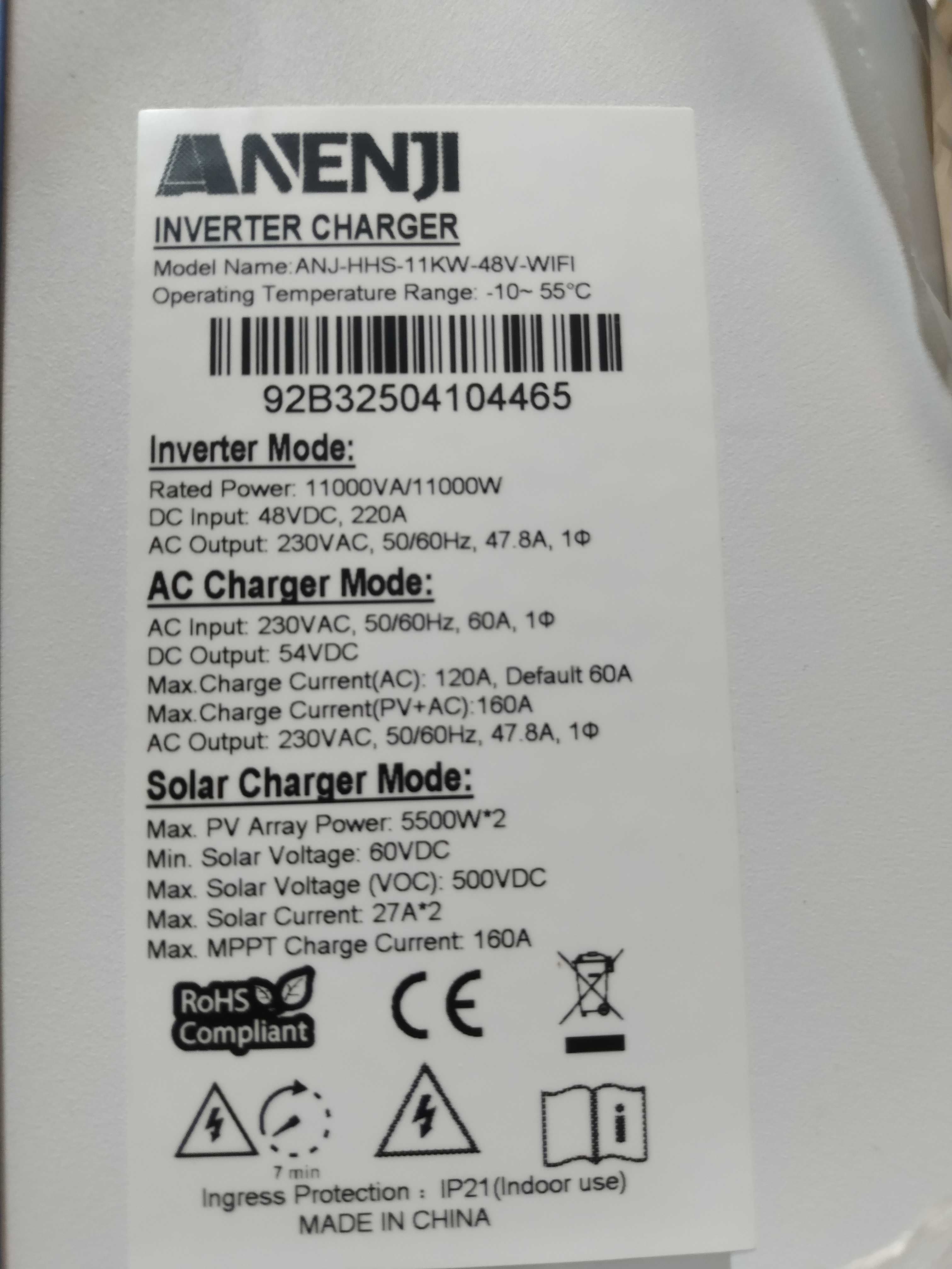 ANENJI 11 KW 48v  offgrid  Model HHS  WiFi nowa wersja 2x27A
