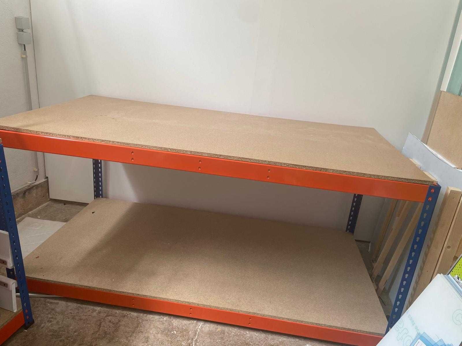 Mesa de Trabalho Azul Laranja Tampo + Prateleira MDF 914x2000x1000(mm)
