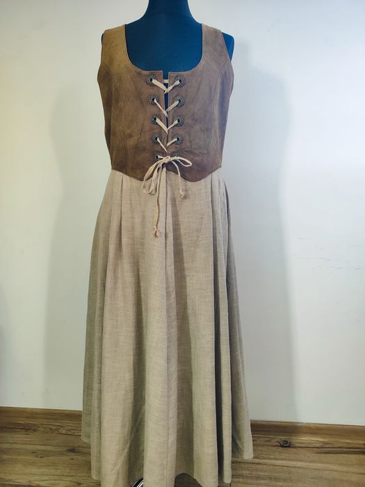 Sukienka 46 landhaus cottagecore Boho len skóra folk retro country tra