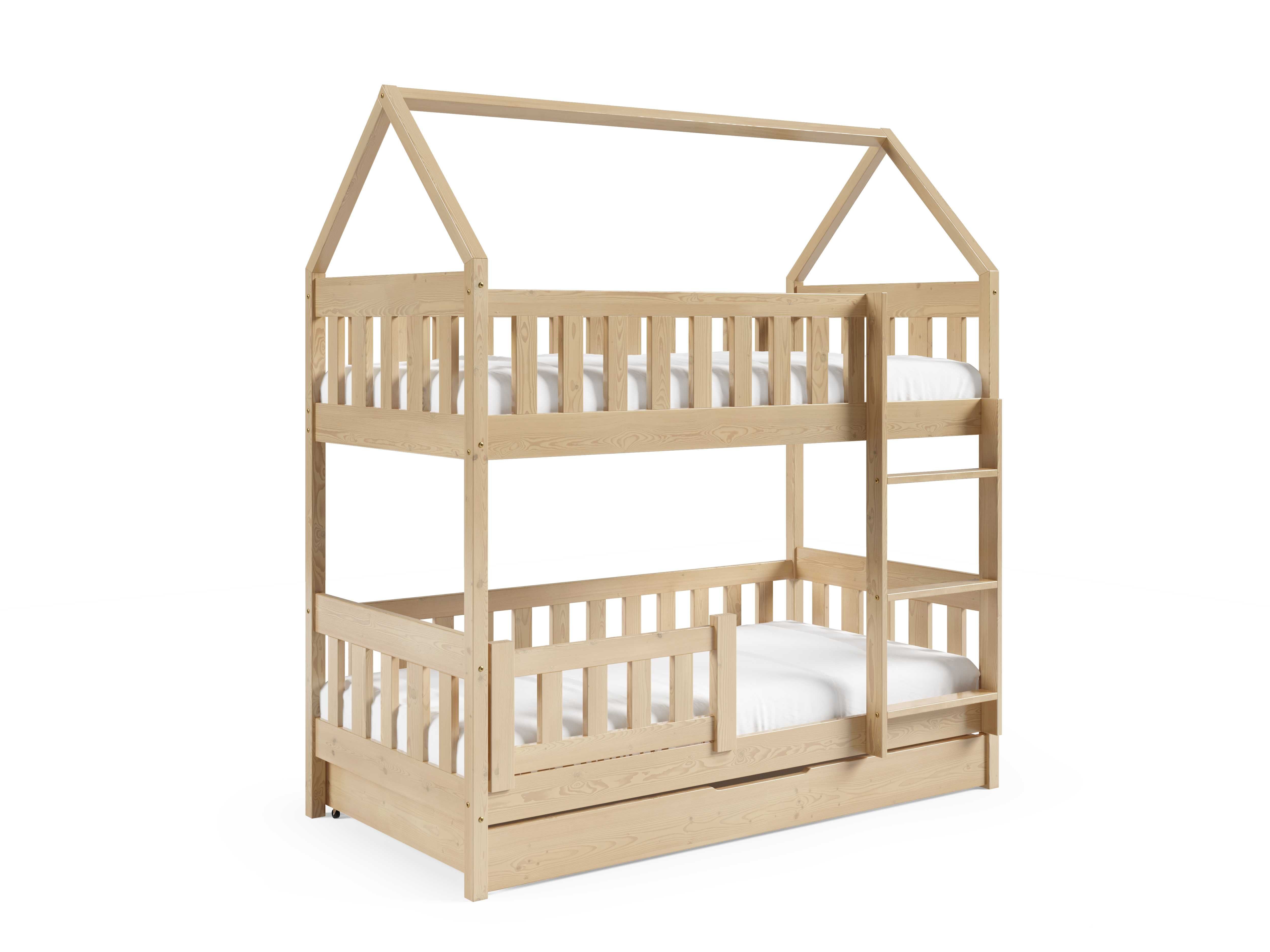 Drewniane łóżko piętrowe dla dzieci ZUZIA domek + materace
