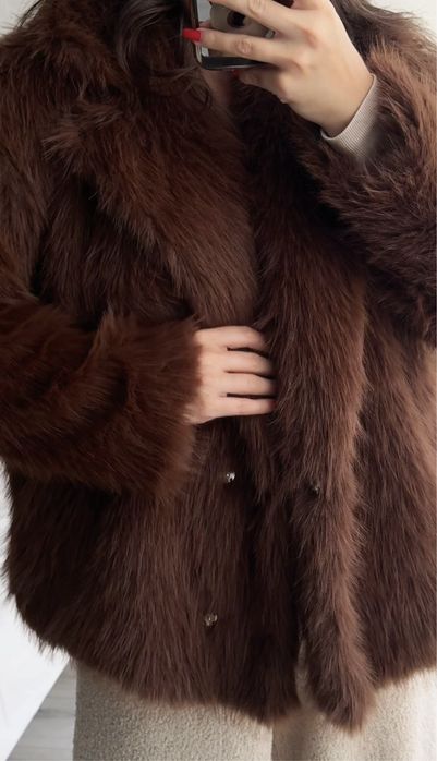 Шоколадная шубка zara / шуба/ эко-шуба