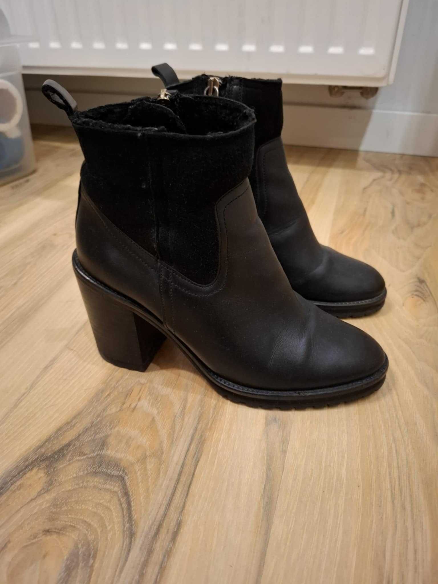 36 Massimo Dutti czarne botki buty na obcasie skórzane ze skóry skóra