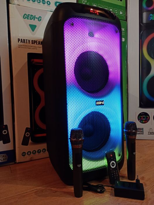 Блютуз караоке акустика GeDi-85(SD,USB, FM) ПультДУ, 2микрофона