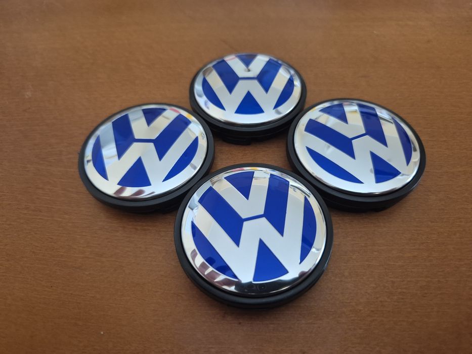 kołpaki dekielki  w alu felgię do vw średnia 56/52mm niebiesko srebne