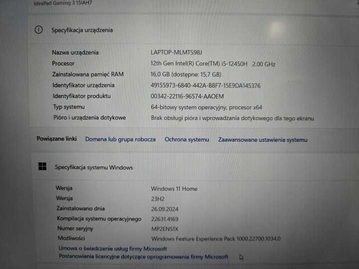 Laptop Lenovo Ideapad Gaming 3 15IAH7 16/512GB SSD Intel i5 RTX3050
