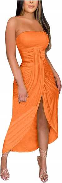 Pomarańczowa sukienka rozcięcie lato L 40