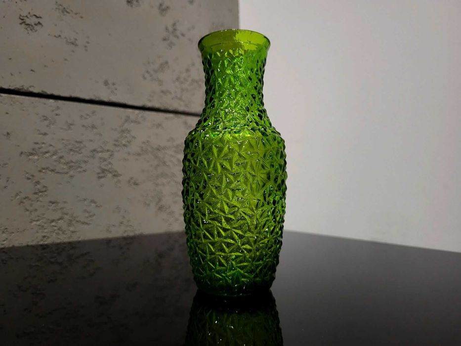 Wazon prądniczanka lodowy grys zielony RETRO szkło kolorowe