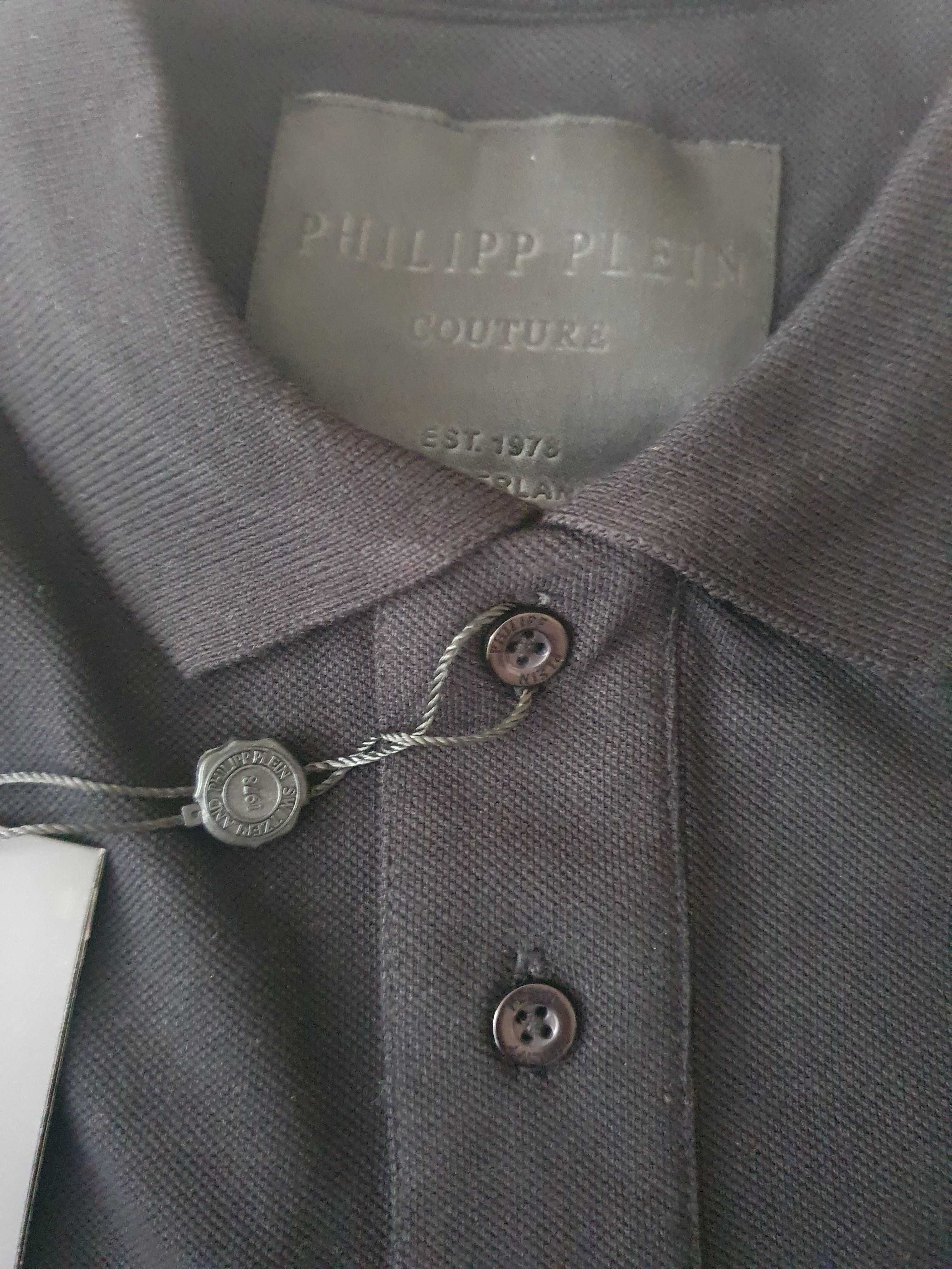 NOWA męska bluzka Philipp Plein polo PP polówka długi rękaw L czarna