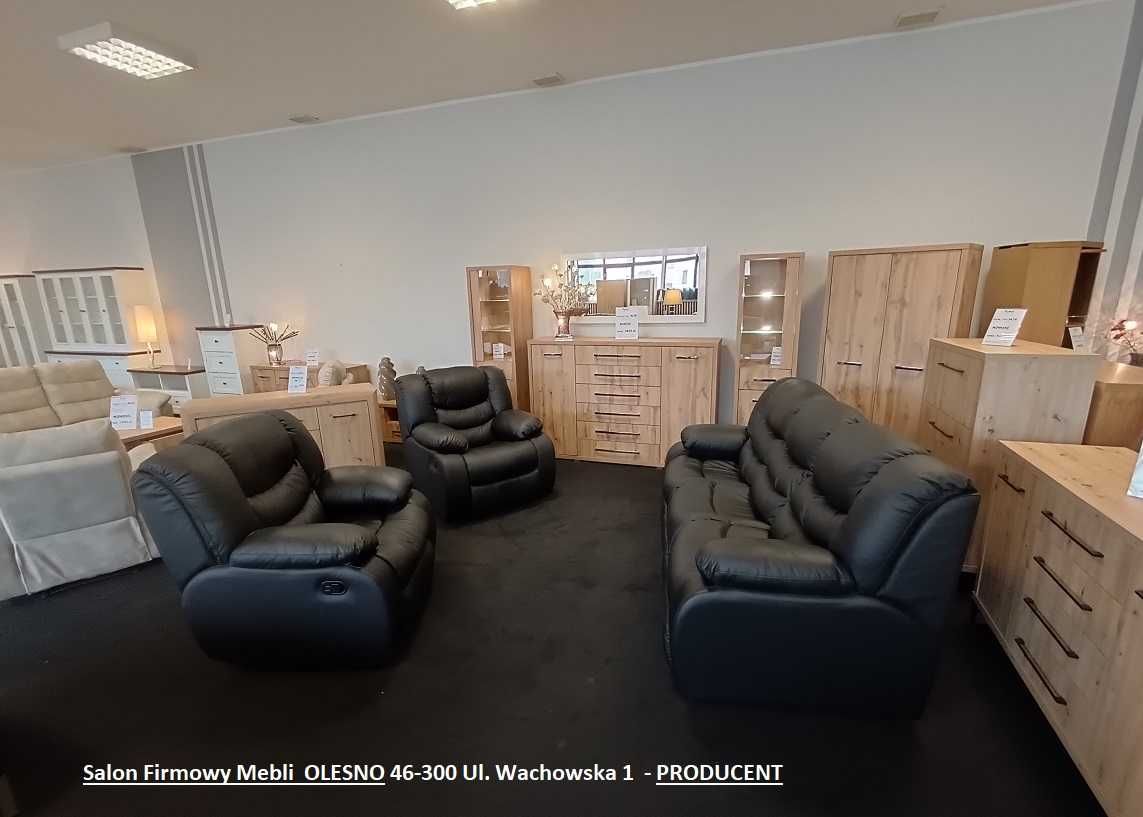 Nowy Komplet 311 REGAN ( Relax ) Skóra -Czarna, OUTLET -34% Meble Pyka