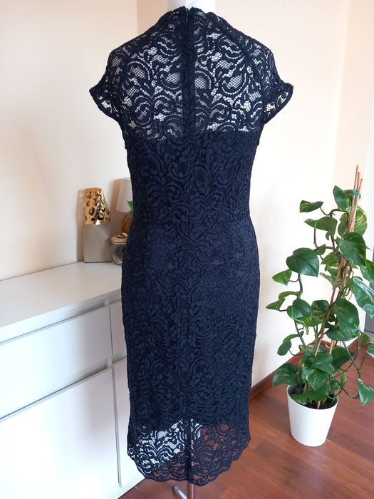 granatowa koronkowa midi sukienka roz.42